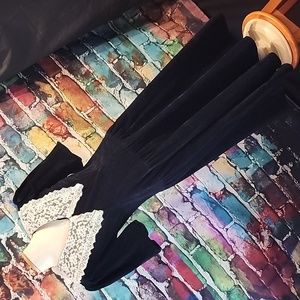 Vintage Goth Black Velvet Dress White Collar Wednesday Addams Style Dark…